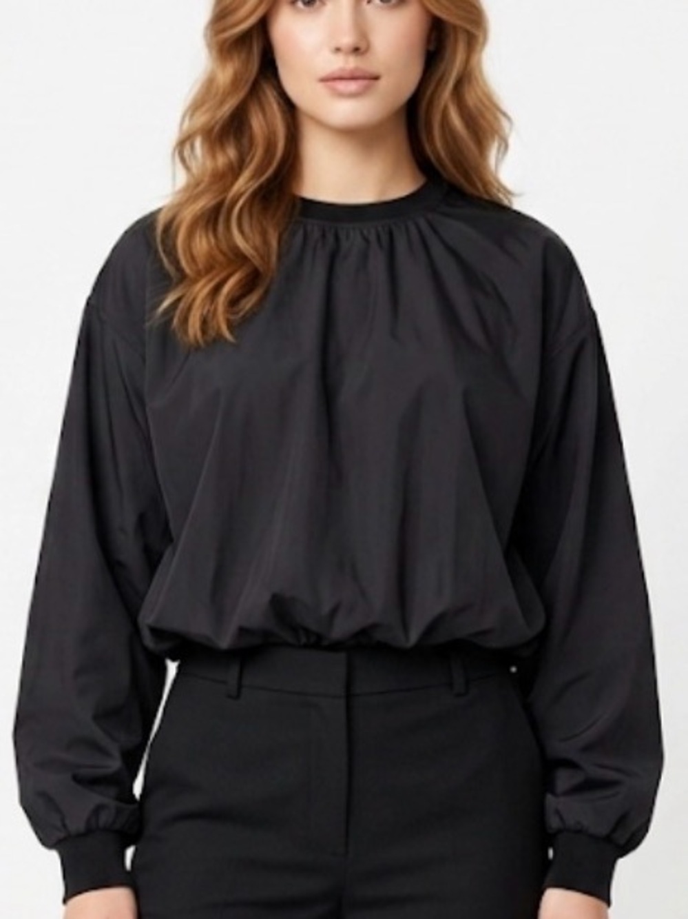 Zara Black Long‎ Sleeve Balloon Hem Top - Size Small